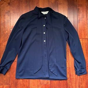 Vintage Navy Blue Pussybow Blouse Size 2-4